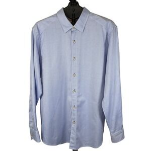 Tommy Bahama Mens Island Modern Fit Light Blue Cotton Button Down Shirt L